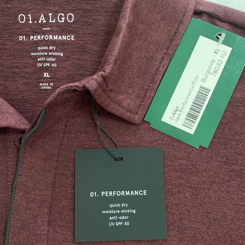 Mens XL 01.ALGO Burgundy Performance Polo NWT